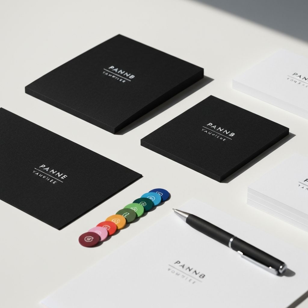 Brand identity materials and logo mockups